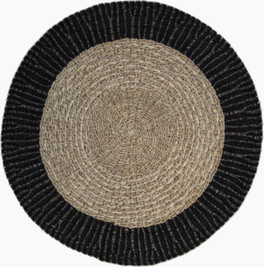 PuurSpirits Myles Vloerkleed ø120cm Naturel Zwart Raffia vloerkleed rond koeienhuid vloerkleed kinderkamer vloerkleed laagpolig schapenvacht medicinaal schapenvacht ijsland vloerkleed 160x230 vloerkleed 200x300