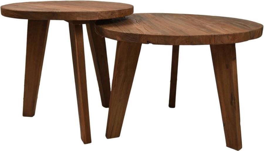 PuurSpirits Pena Salontafelset Ø60x44 Ø50x48.5 cm Bruin Teak salontafels rond salontafels salontafel zwart salon tafel salontafel rond salontafel industrieel salontafel vierkant salontafel marmer salontafel wit
