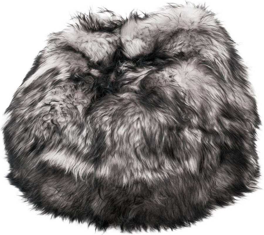 PS-Collection PuurLoom Zitzak 100x100x60cm Melange Grijs Schapenvacht IJslands poef rond velvet zitzak poef rond poef rond grijs poefs rond poef velvet