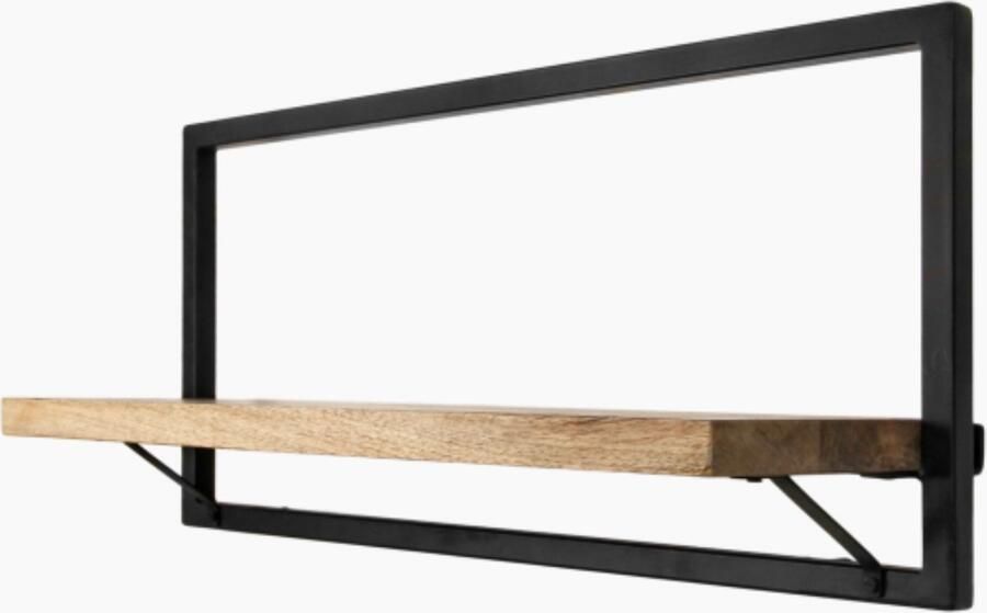 PuurSpirits Carly Wandplank 70x22x32cm Bruin Zwart Metaal Hout wandplank wandrek industrieel wandrek metaal zwart wandrek rond wandrekken wandplank zwevend wandplank hout wandkubus boekenplank