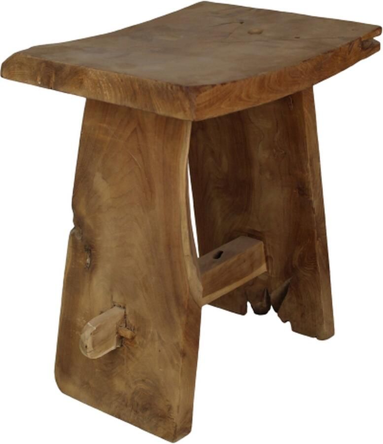 PuurSpirits Kruk Todd 40x30x45 cm Bruin Teak krukje hout krukjes om op te zitten krukje badkamer krukjes om op te zitten volwassenen krukje make up tafel kruk krukje houten krukje