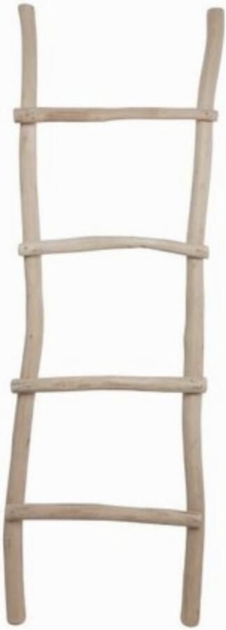 PuurSpirits Teakhouten Decoratieladder Natuurlijk 50x6x150cm handdoekladder decoratie ladder wandrek ladder decoratie trap decoratierek ladderrek houten ladder handdoekrek badkamer ladder handdoekenrek