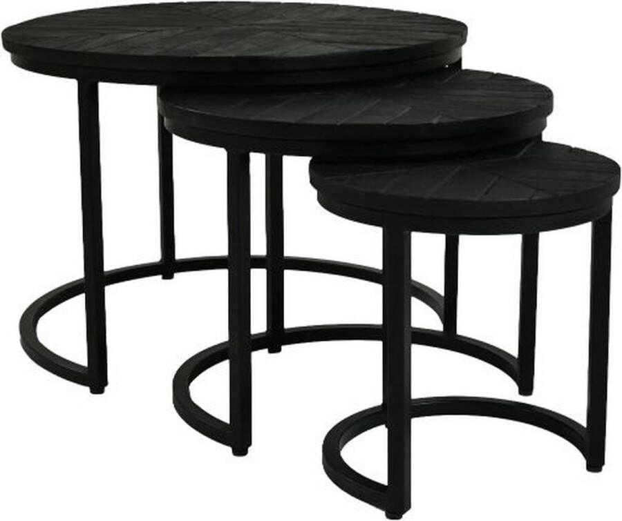 PS-Collection Talha Salontafel Set van 3 ø67x46 ø50x41 ø35x34 cm Zwart Hout Metaal salontafels rond salontafels salontafel zwart salon tafel salontafel rond salontafel industrieel salontafel vierkant salontafel marmer salontafel wit