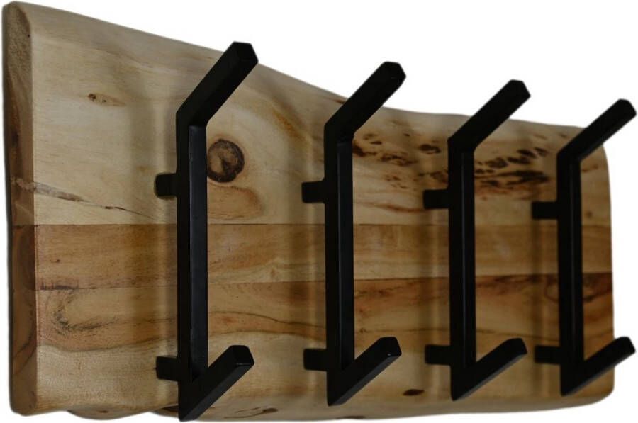 PuurSpirits Troy Kapstok 60x13x26cm Naturel Acaciahout Metaal wandkapstok kapstokken kapstok wandkapstok kapstok zwart kapstok hangend garderoberek kapstok staand