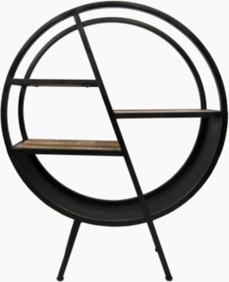 PS-Collection Dante Decoratierek 80x30x100 cm Naturel Zwart Mangohout Metaal wandplank wandrek industrieel wandrek metaal zwart wandrek rond wandrekken wandplank zwevend wandplank hout wandkubus boekenplank