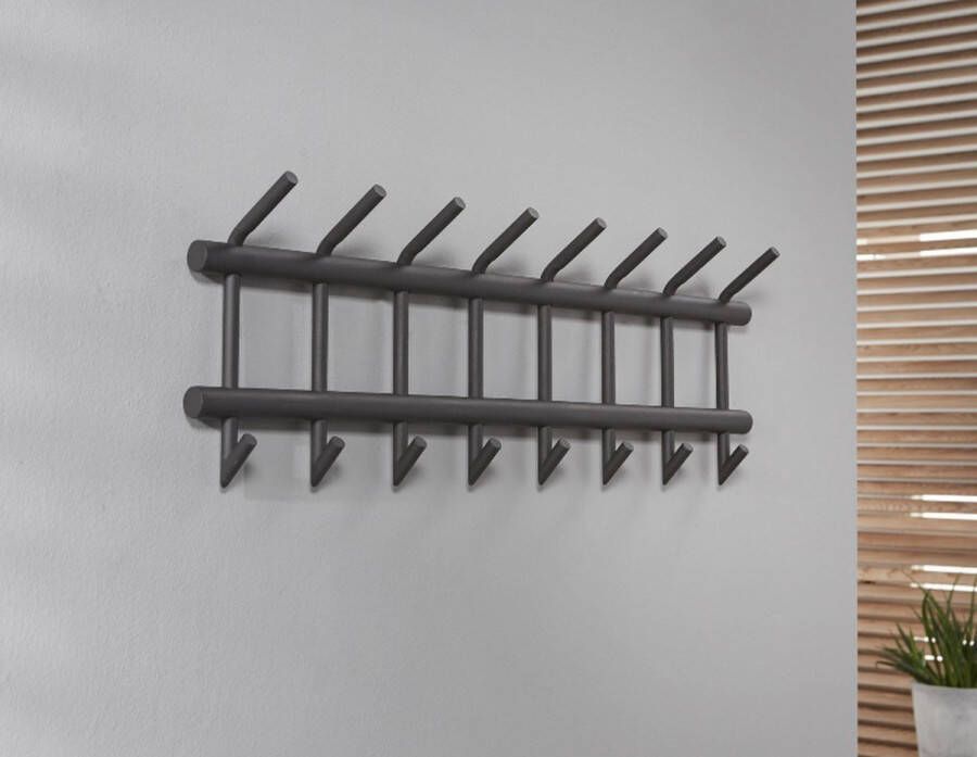 PW-Collection DePauwLiving 8 haaks breed ronde buis Kapstok LxBxH = 90 x 10 x 33cm Grijs Hangkapstok Kapstok Haken Hangend Industrieel Wandkapstok