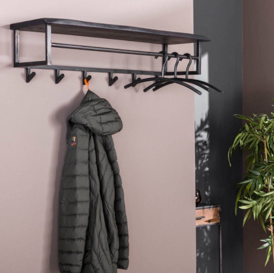PW-Collection DePauwWonen Kapstok Mark zwart 6 haken Hangkapstok Kapstok Haken Hangend Industrieel Wandkapstok Metaal IJzer Hout - Foto 2