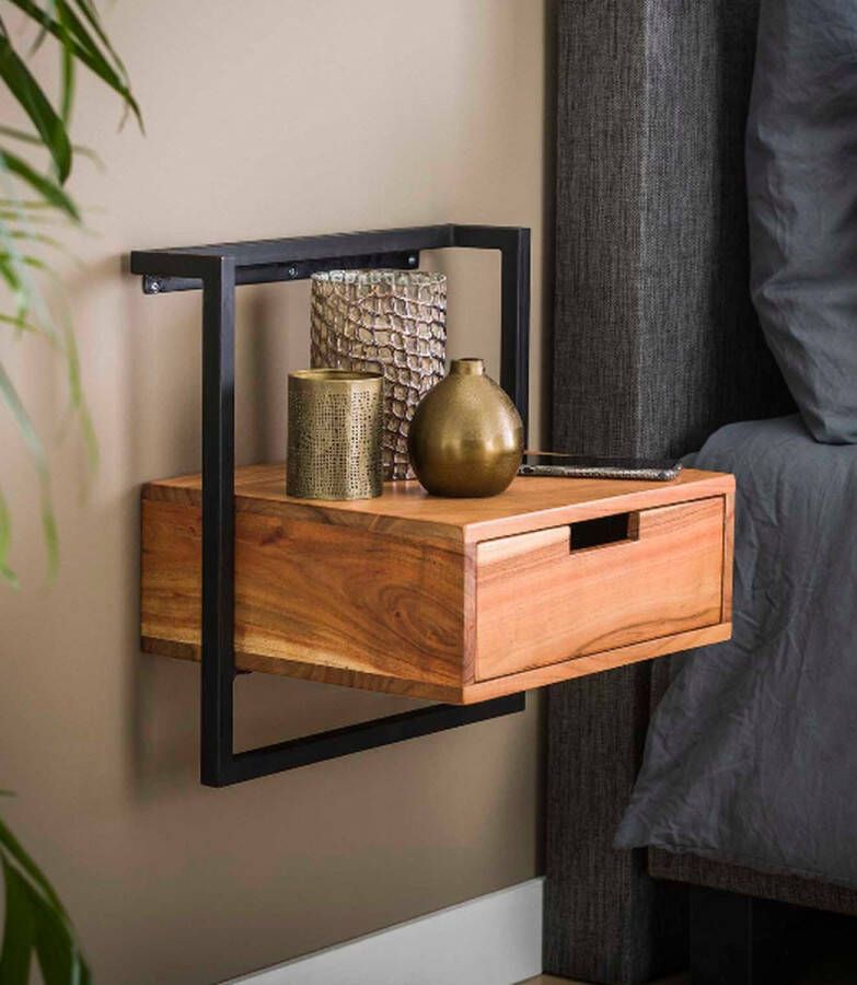 PW-Collection DePauwWonen Nachtkastje Dimi Nachtkastjes Slaapkamer Bijzettafel Modern Sidetable Industrieel Metaal IJzer Hout - Foto 2