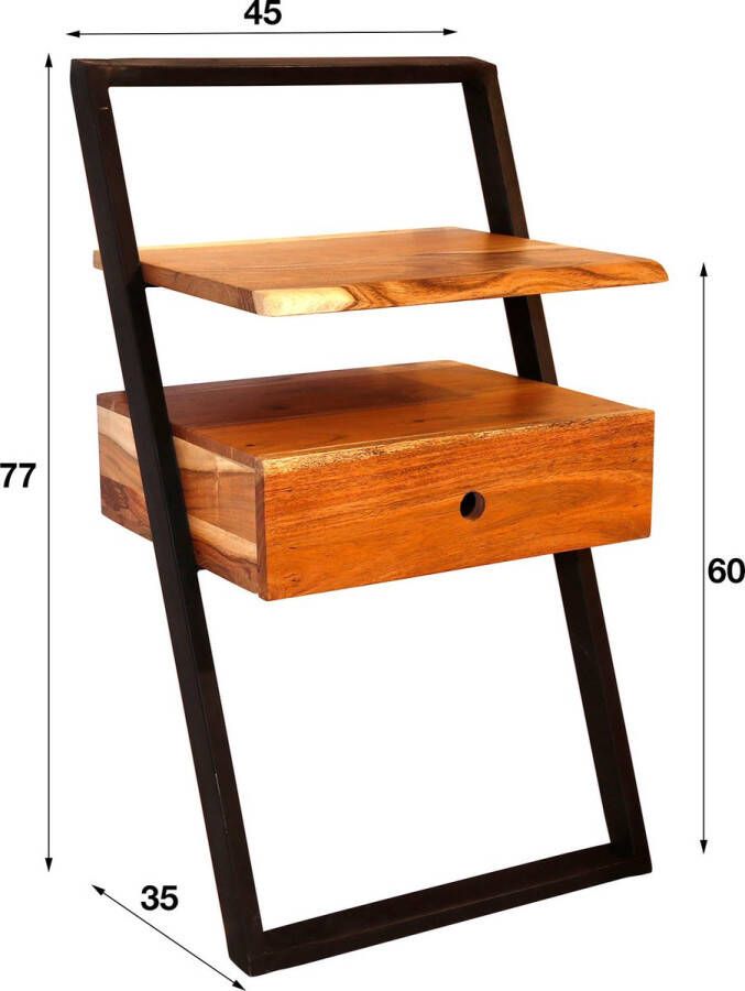 PW-Collection DePauwWonen Nachtkastje Naeleth Nachtkastjes Slaapkamer Bijzettafel Modern Sidetable Industrieel Metaal IJzer Hout - Foto 3