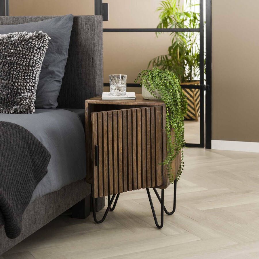 PW-Collection DePauwWonen Nachtkastje Sherry set van 2 Nachtkastjes Slaapkamer Bijzettafel Modern Sidetable Industrieel Metaal IJzer Hout - Foto 2