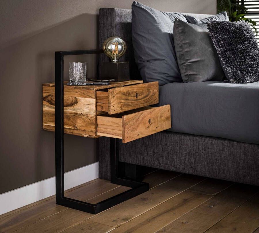 PW-Collection DePauwWonen Nachtkastje Wendell Nachtkastjes Slaapkamer Bijzettafel Modern Sidetable Industrieel Metaal IJzer Hout - Foto 3