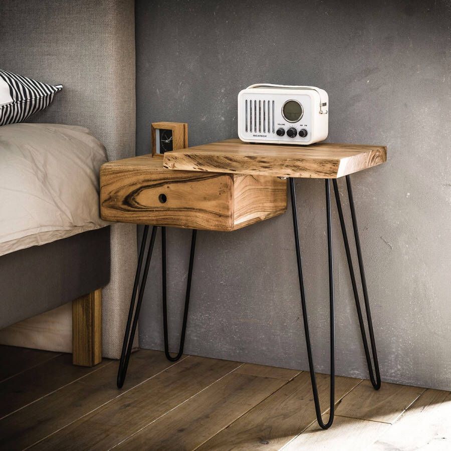 PW-Collection DePauwWonen Nachtkastje Yuno in 2 uitvoeringen verkrijgbaar Nachtkastjes Slaapkamer Bijzettafel Modern Sidetable Industrieel Metaal IJzer Hout - Foto 3