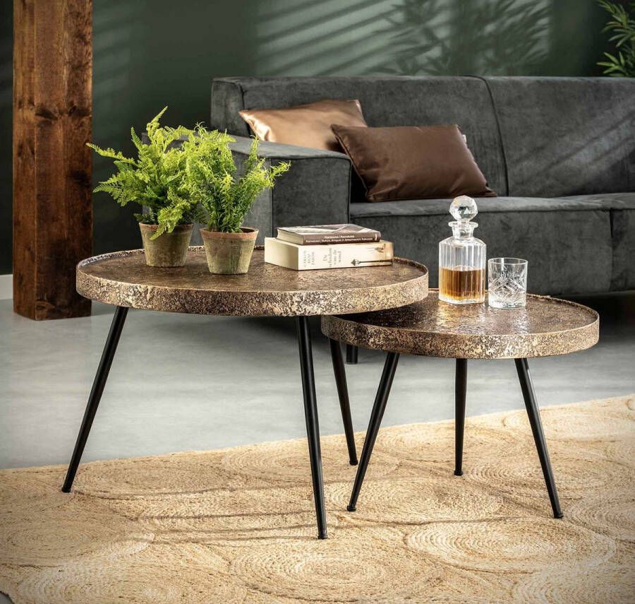 PW-Collection DePauwLiving Salontafel set Ardell antiek brons LxBxH = 74x74x50 cm Bijzettafel Salontafels Woonkamer Dressoir Salon Tafel Industrieel Antiek Brons