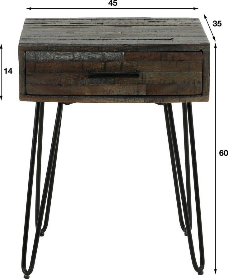 PW-Collection DePauwWonen 1L Aara Nachtkastje LxBxH = 45 x 35 x 60cm Nachtkastjes Slaapkamer Bijzettafel Sidetable Industrieel Bruin; Zwart