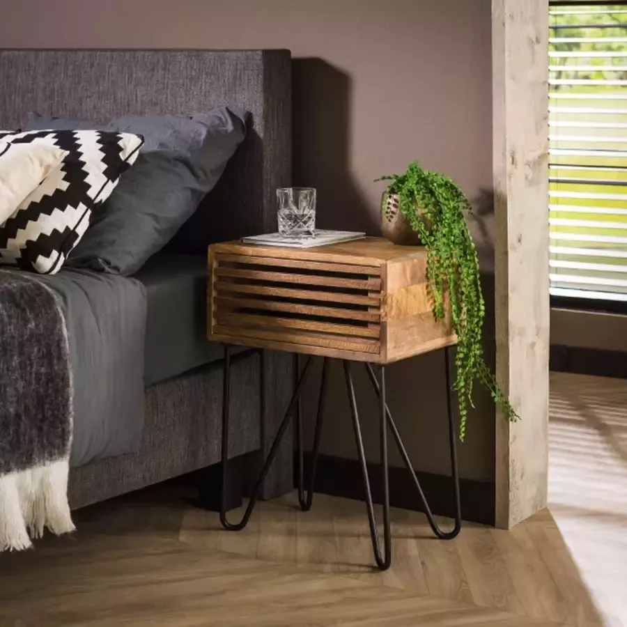 PW-Collection DePauwWonen 1L Tweak Nachtkastje LxBxH = 45 x 30 x 60cm Nachtkastjes Slaapkamer Bijzettafel Sidetable Industrieel Bruin; Zwart - Foto 2