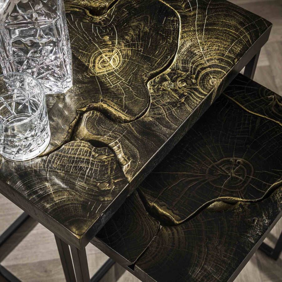 PW-Collection DePauwWonen Bijzettafel Set 2 Or Noir Salontafels Woonkamer Bijzettafel Salon Tafel Industrieel Metaal IJzer Hout