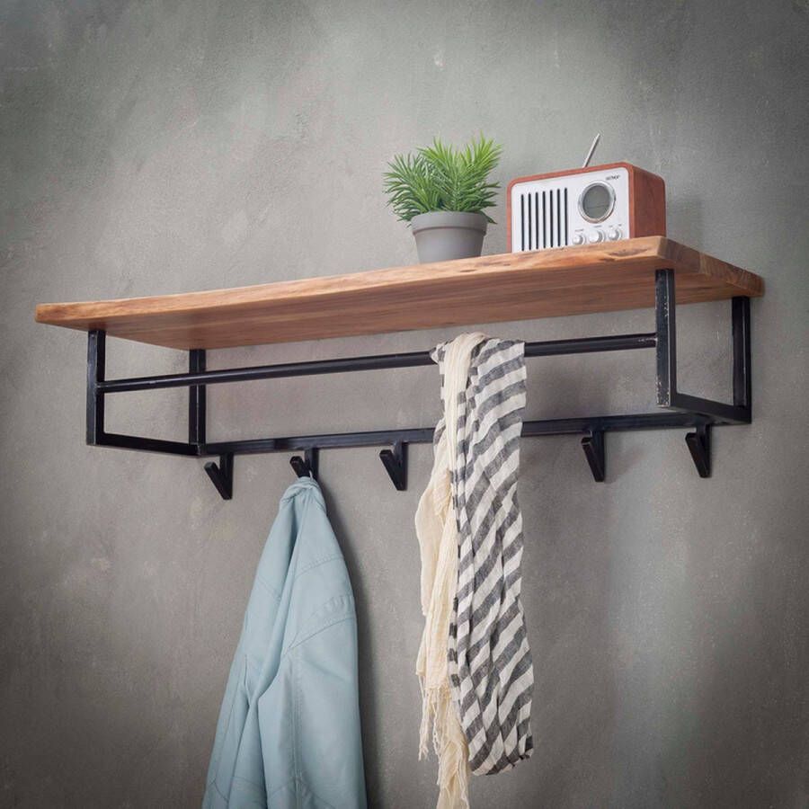 PW-Collection DePauwLiving Edge 6 haken hoedenplank Kapstok LxBxH = 100 x 33 x 27cm Bruin Hangkapstok Kapstok Haken Hangend Industrieel Wandkapstok