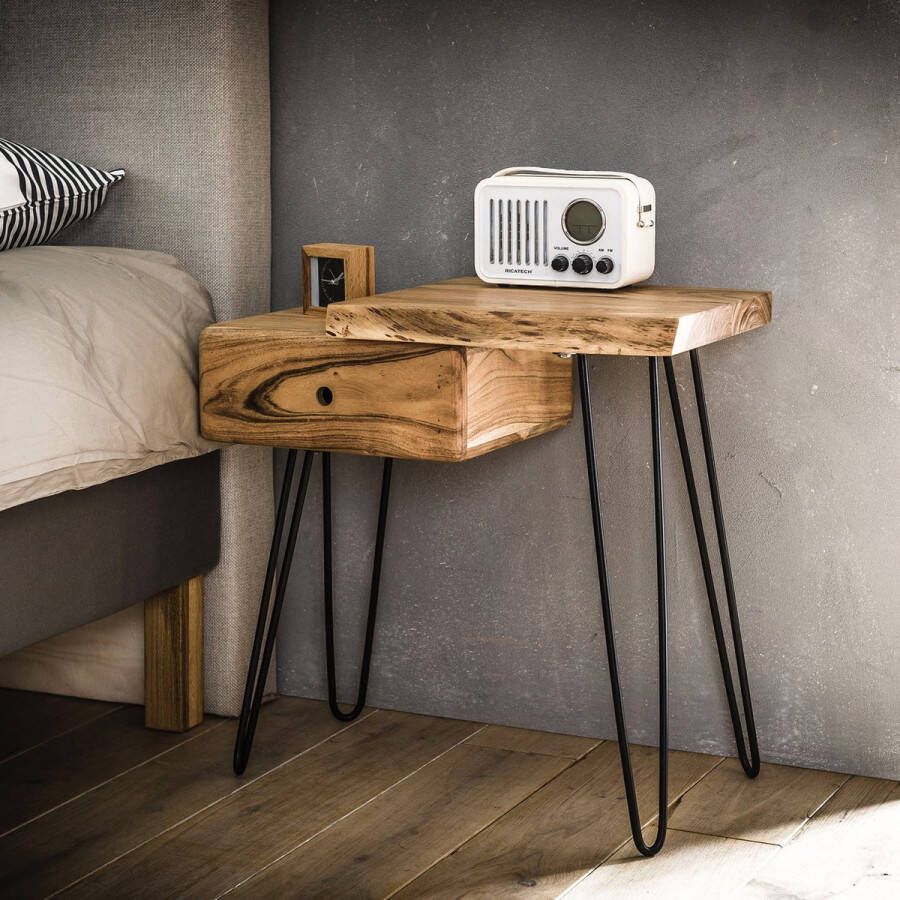 PW-Collection DePauwWonen Nachtkastje Yuno in 2 uitvoeringen verkrijgbaar Nachtkastjes Slaapkamer Bijzettafel Modern Sidetable Industrieel Metaal IJzer Hout