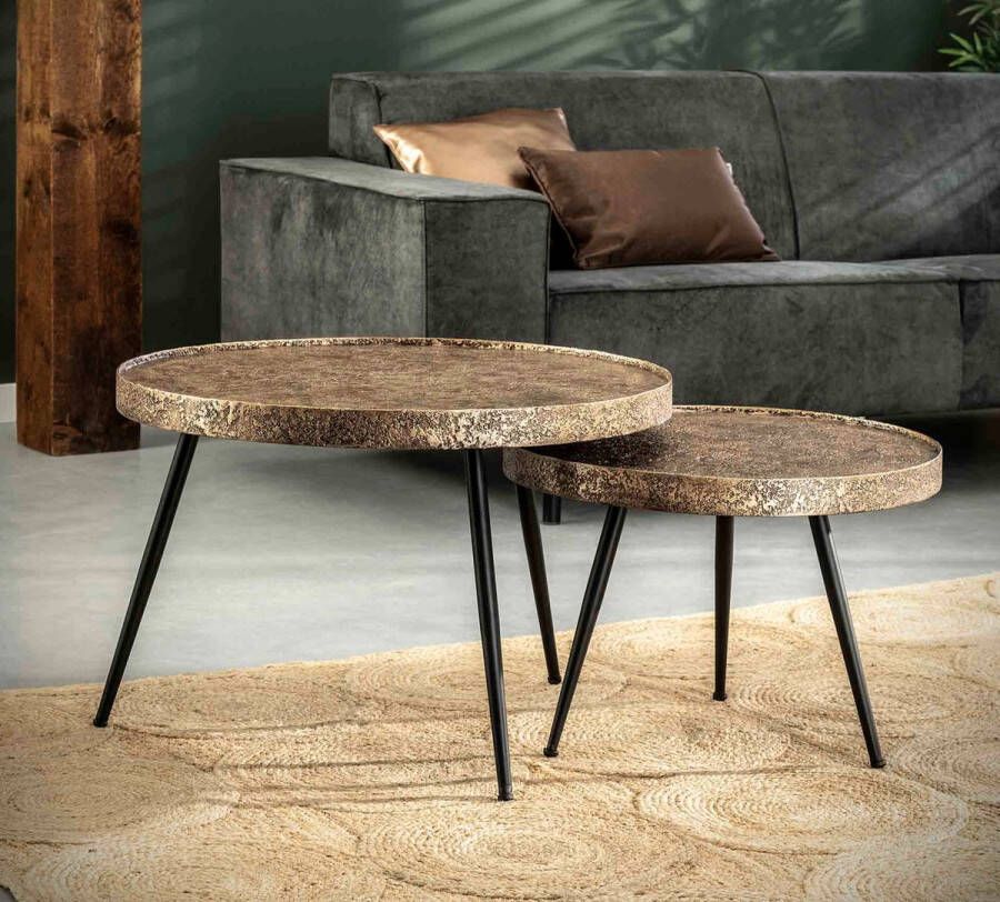 PW-Collection DePauwLiving Salontafel set Ardell antiek brons LxBxH = 74x74x50 cm Bijzettafel Salontafels Woonkamer Dressoir Salon Tafel Industrieel Antiek Brons - Foto 3
