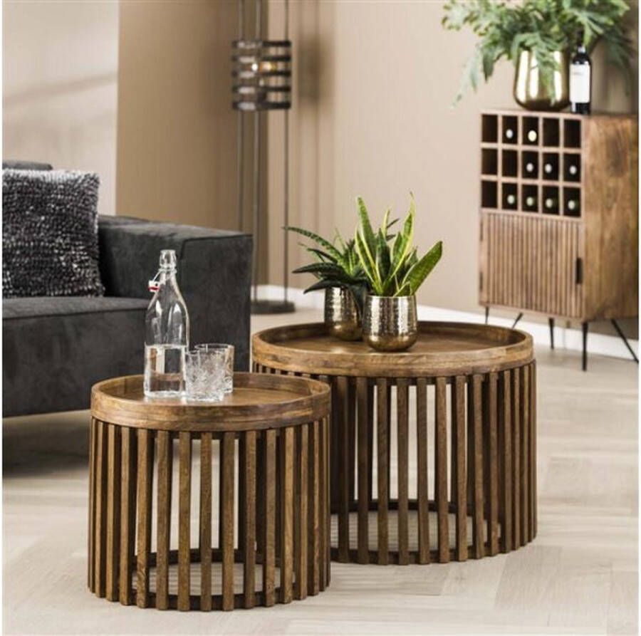 PW-Collection DePauwWonen Set 2 Tweak Salontafel LxBxH = 65x65x40 cm Bijzettafel Salontafels Woonkamer Dressoir Salon Tafel Industrieel Bruin