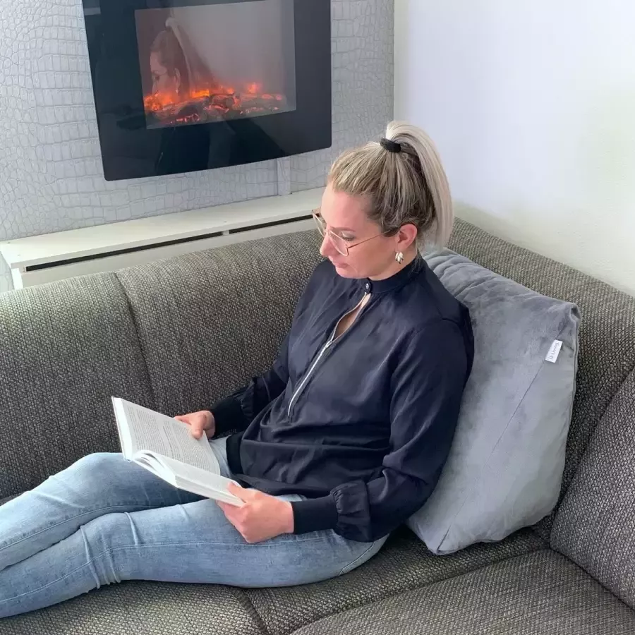 Q-Living Leeskussen Lekker Lui Lezen Kussen Leeskussen Voor In Bed Fluweel Grijs