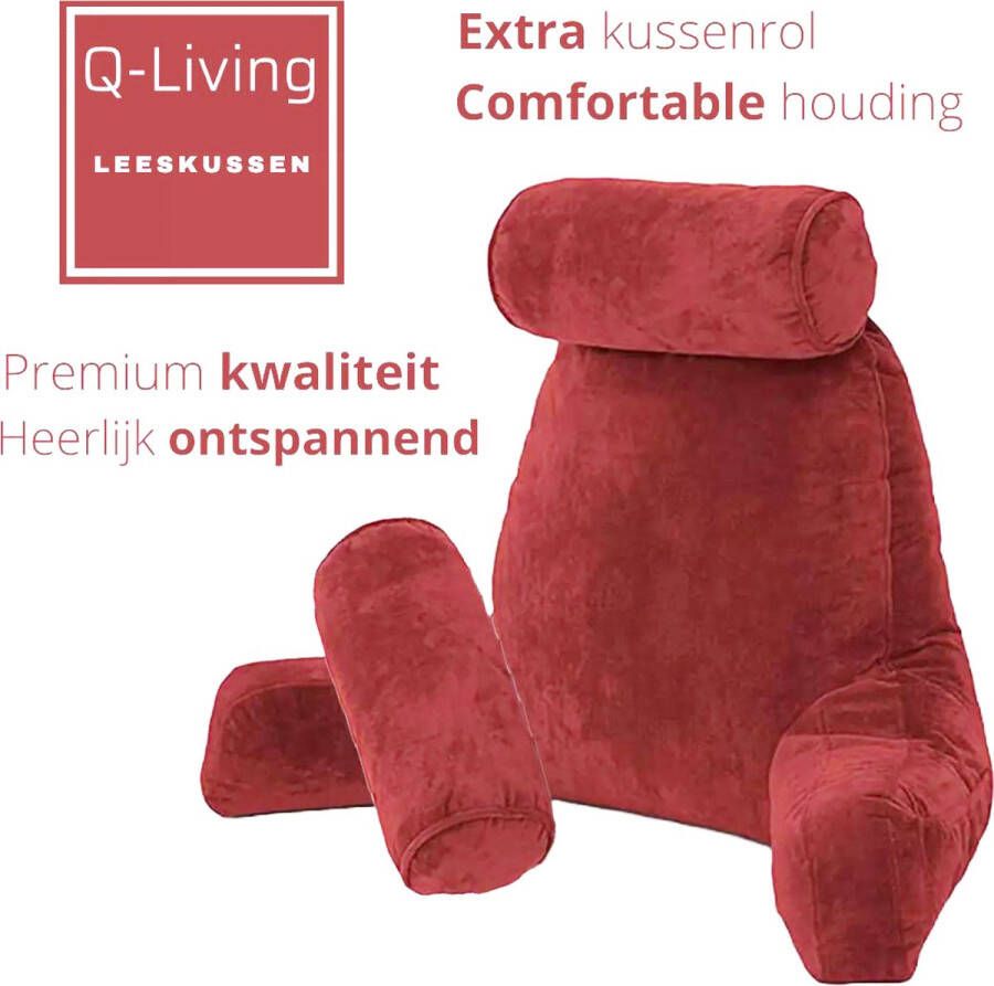 Q-Living Leeskussen Met Nekrol Extra Nekrol Bookseat Lekker Lui Lezen Meditatiekussen Leeskussen Voor In Bed Onderrug Ondersteuning Ontspanningskussen Relaxkussen Zitkussen Leeskussen Met Armsteun Wijnrood