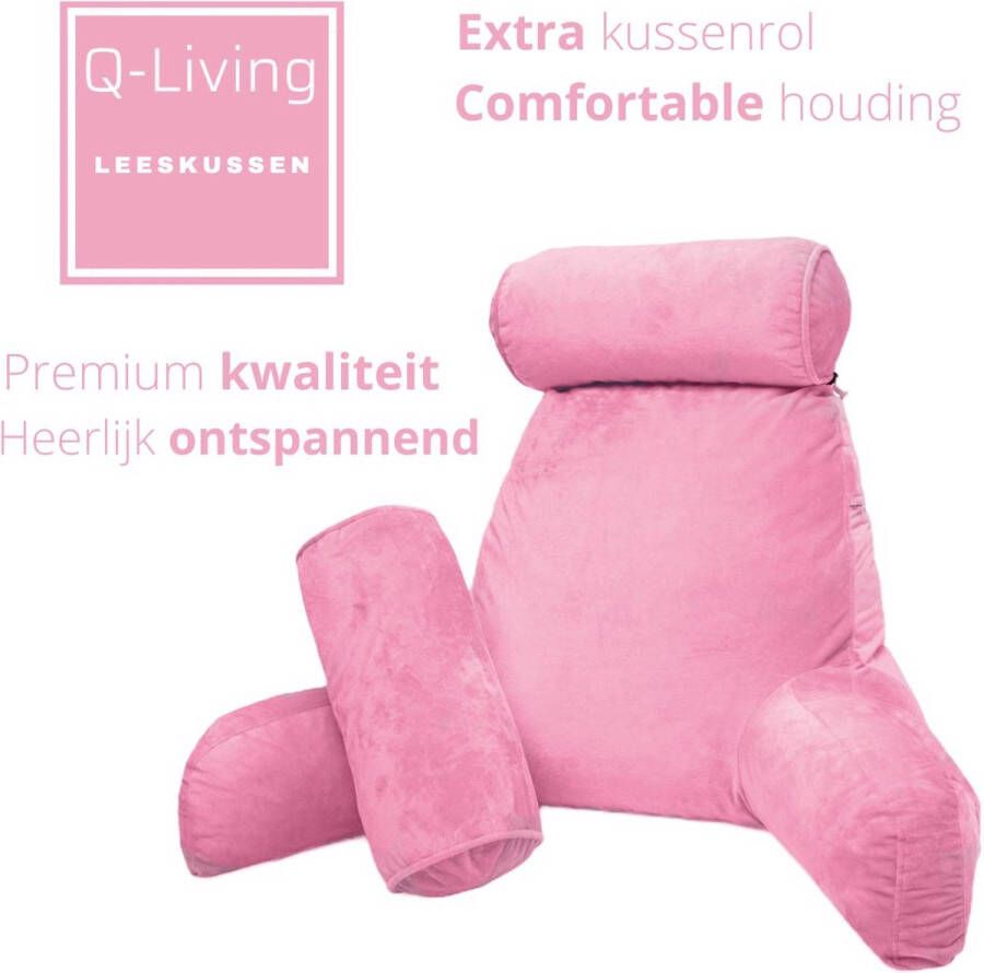 Q-Living Leeskussen Met Nekrol Extra Nekrol Bookseat Lekker Lui Lezen Meditatiekussen Leeskussen Voor In Bed Onderrug Ondersteuning Ontspanningskussen Relaxkussen Zitkussen Leeskussen Met Armsteun Roze