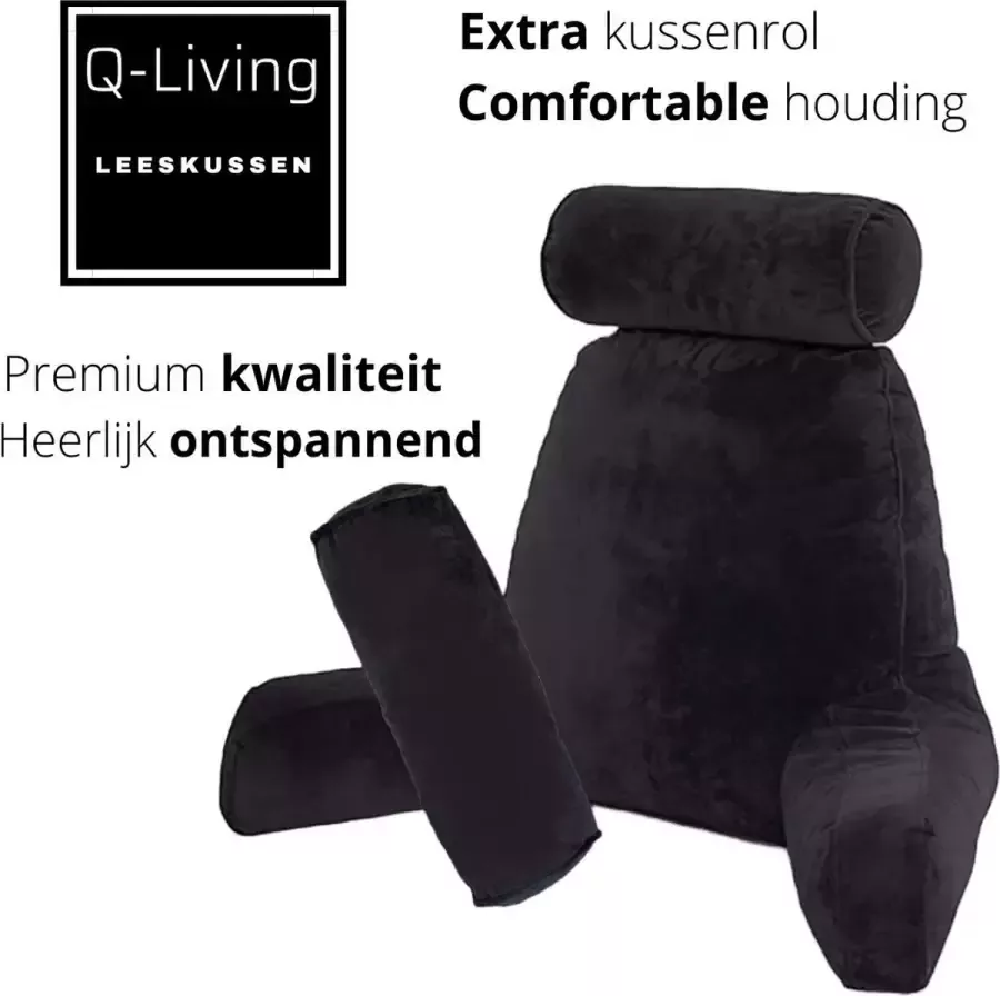 Q-Living Leeskussen Met Nekrol Extra Nekrol Bookseat Lekker Lui Lezen Meditatiekussen Leeskussen Voor In Bed Onderrug Ondersteuning Ontspanningskussen Relaxkussen Zitkussen Leeskussen Met Armsteun Fluweel Blauw