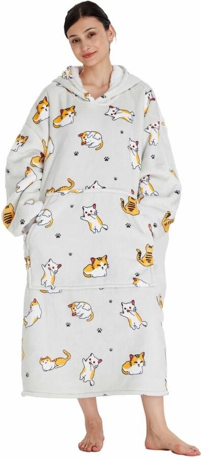 Q-Living Fleece Deken met Mouwen – Extra Lang & Dik 2000 gram – Oversized Hoodie Deken met Capuchon – Warme TV Deken voor Bank & Bed – Katten