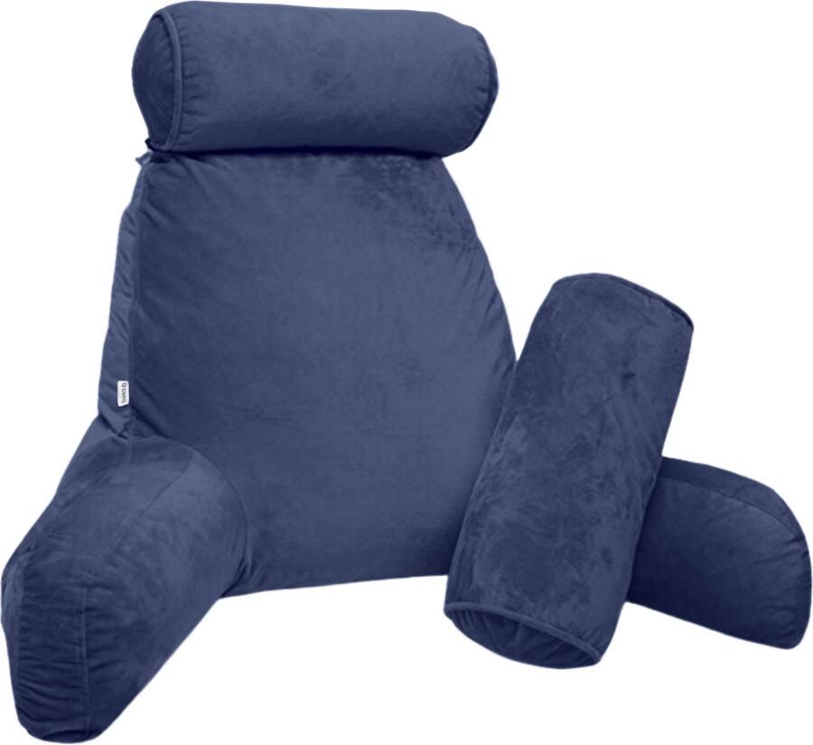 Q-Living Leeskussen Met Nekrol Extra Nekrol Bookseat Lekker Lui Lezen Meditatiekussen Leeskussen Voor In Bed Onderrug Ondersteuning Ontspanningskussen Relaxkussen Zitkussen Leeskussen Met Armsteun Fluweel Blauw - Foto 2