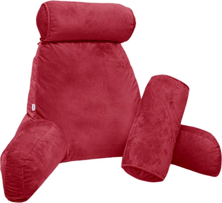 Q-Living Leeskussen Met Nekrol Extra Nekrol Bookseat Lekker Lui Lezen Meditatiekussen Leeskussen Voor In Bed Onderrug Ondersteuning Ontspanningskussen Relaxkussen Zitkussen Leeskussen Met Armsteun Wijnrood - Foto 2
