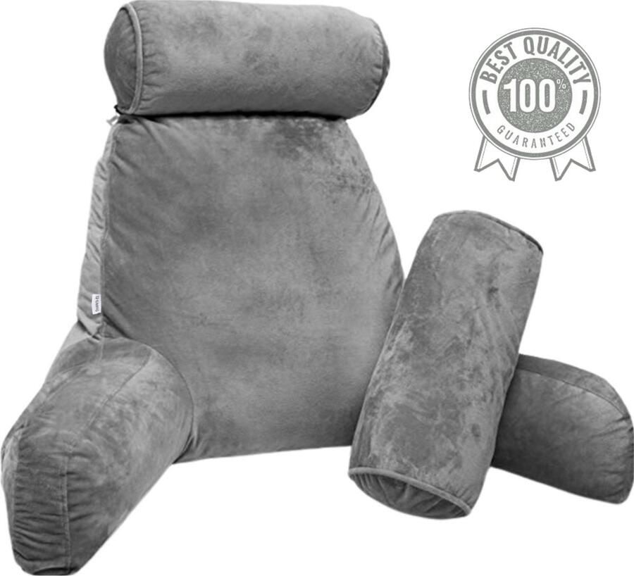 Q-Living Leeskussen Met Nekrol Extra Nekrol Bookseat Lekker Lui Lezen Meditatiekussen Leeskussen Voor In Bed Onderrug Ondersteuning Ontspanningskussen Relaxkussen Zitkussen Leeskussen Met Armsteun Grijs