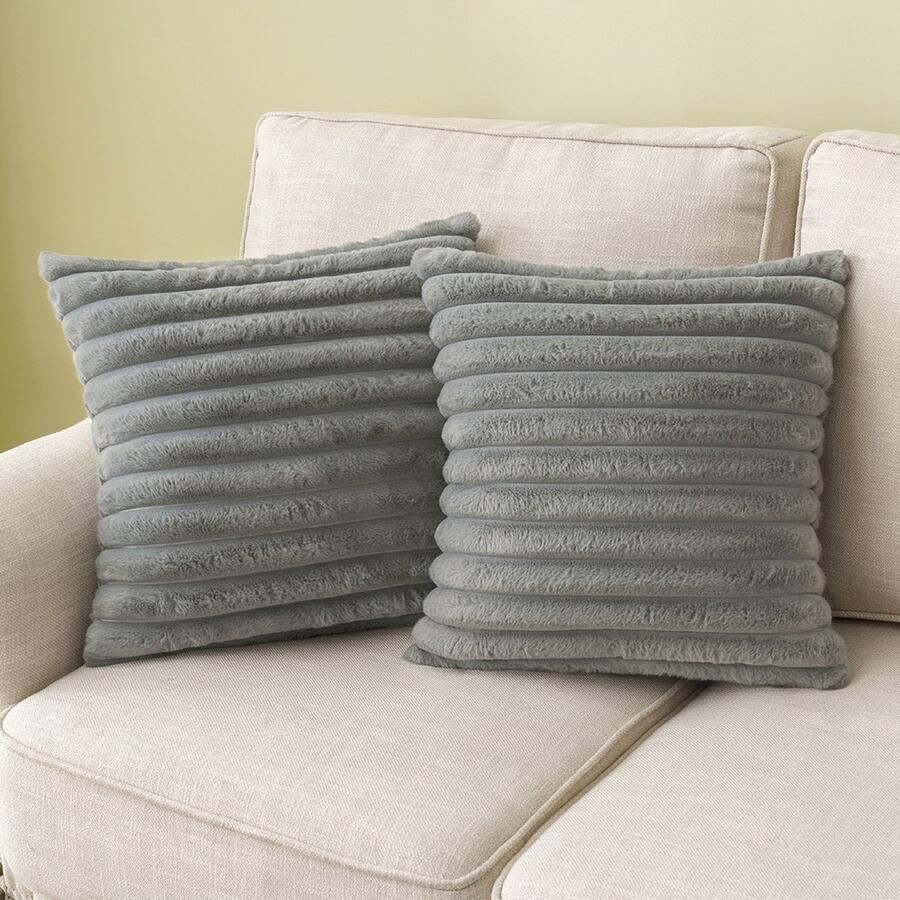 Qelus 1 stuk Grijs Vierkante Kussenhoes 45x45 cm Fluffy Pluche met Konijnenbont-look Superzacht Eco-vriendelijk met Onzichtbare Rits Decoratief voor Bank & Sofa
