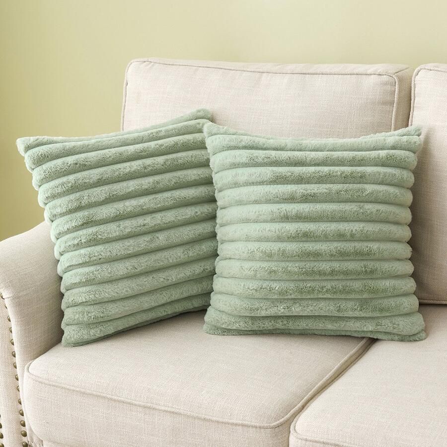 Qelus 1 stuk Groen Vierkante Kussenhoes 45x45 cm Fluffy Pluche met Konijnenbont-look Superzacht Eco-vriendelijk met Onzichtbare Rits Decoratief voor Bank & Sofa