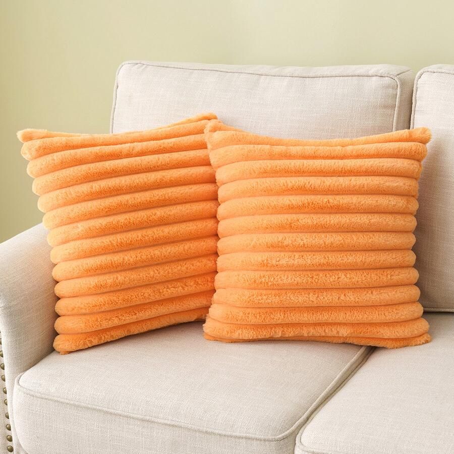 Qelus 1 stuk Oranje Vierkante Kussenhoes 45x45 cm Fluffy Pluche met Konijnenbont-look Superzacht Eco-vriendelijk met Onzichtbare Rits Decoratief voor Bank & Sofa