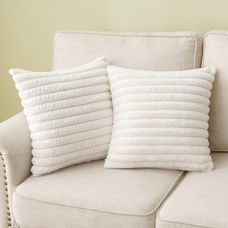 Qelus 1 stuk Wit Vierkante Kussenhoes 45x45 cm Fluffy Pluche met Konijnenbont-look Superzacht Eco-vriendelijk met Onzichtbare Rits Decoratief voor Bank & Sofa