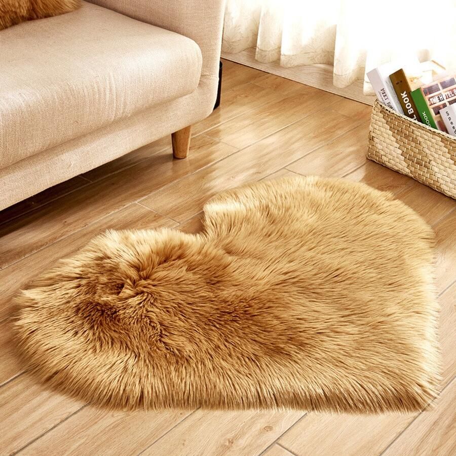 Qelus Bruin Modern Hartvormig Vloerkleed met Lange Pluizen Wasbaar Hoogpolig Vloerkleed Zacht fluffy Decoratie Voor Stoel Bank of Bed 30x40 cm