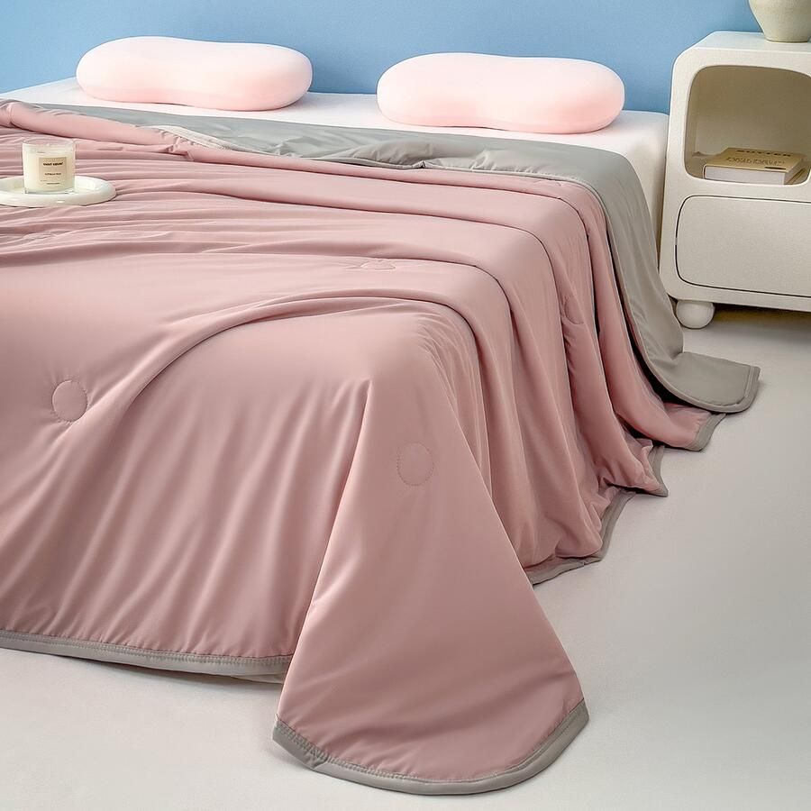 Qelus Dubbelzijdig Koeldeken 100x150cm Verkoelende Fiber Zomerdeken voor Bed & Bank Superzacht Ademend Textiel Verkoelende Deken Roze