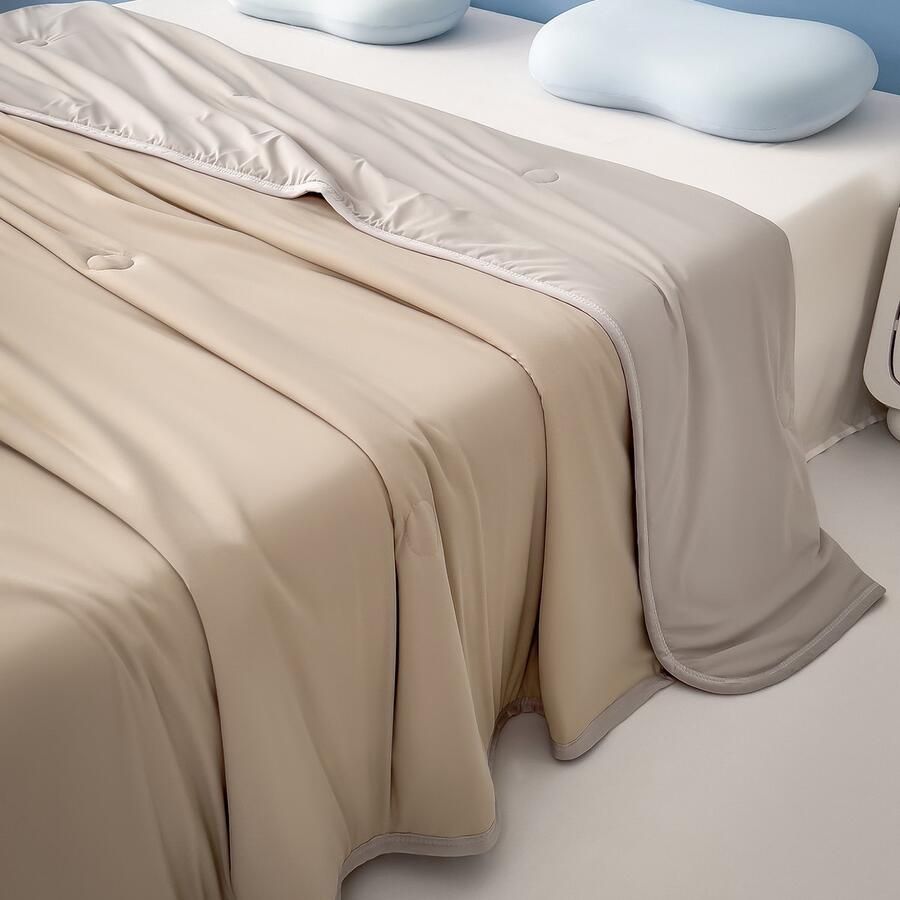 Qelus Dubbelzijdig Koeldeken 200x230cm Verkoelende Fiber Zomerdeken voor Bed & Bank Superzacht Ademend Textiel Verkoelende Deken Kaki