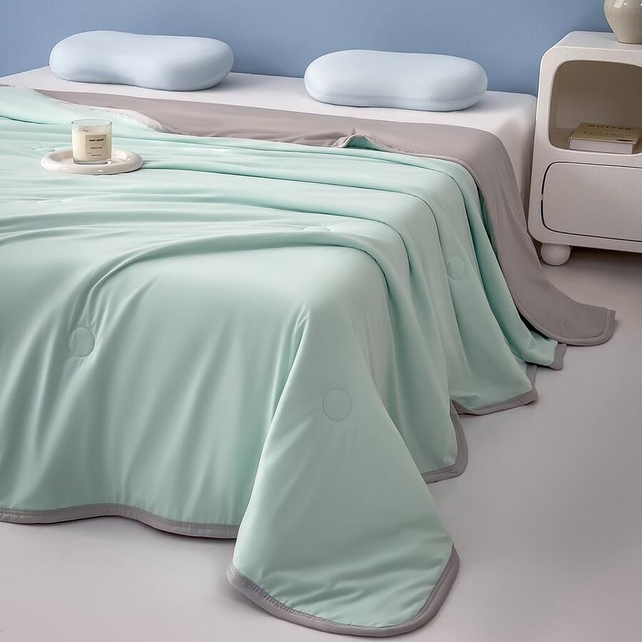 Qelus Dubbelzijdig Koeldeken 200x230cm Verkoelende Fiber Zomerdeken voor Bed & Bank Superzacht Ademend Textiel Verkoelende Deken Groen