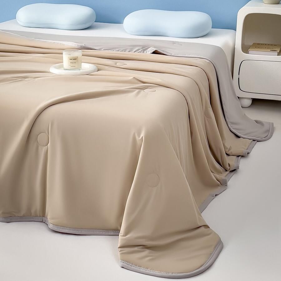 Qelus Dubbelzijdig Koeldeken 150x200cm Verkoelende Fiber Zomerdeken voor Bed & Bank Superzacht Ademend Textiel Verkoelende Deken Kaki