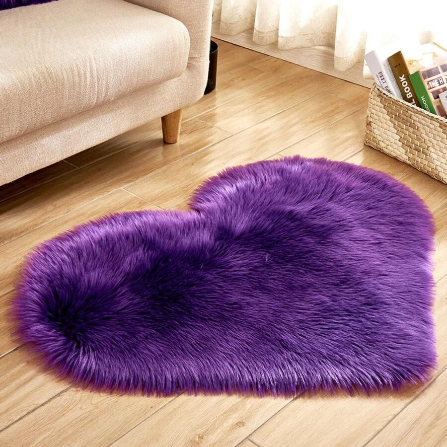 Qelus Paars Modern Hartvormig Vloerkleed met Lange Pluizen Wasbaar Hoogpolig Vloerkleed Zacht fluffy Decoratie Voor Stoel Bank of Bed 40x50 cm