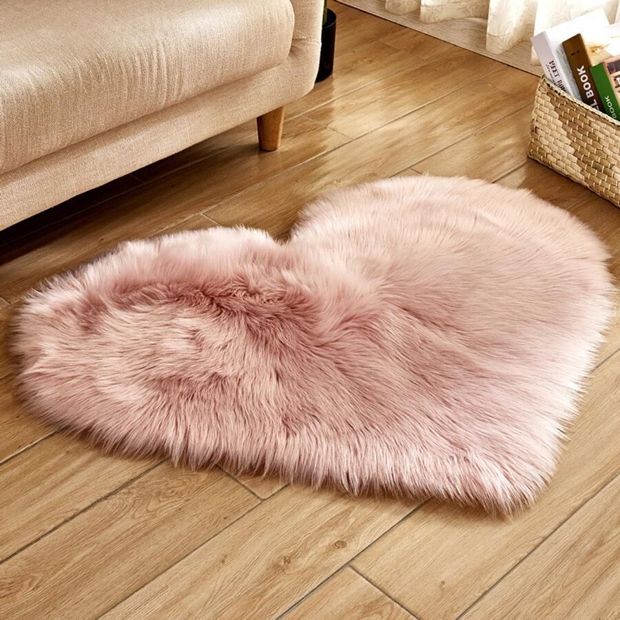 Qelus Roze Modern Hartvormig Vloerkleed met Lange Pluizen Wasbaar Hoogpolig Vloerkleed Zacht fluffy Decoratie Voor Stoel Bank of Bed 70x90 cm