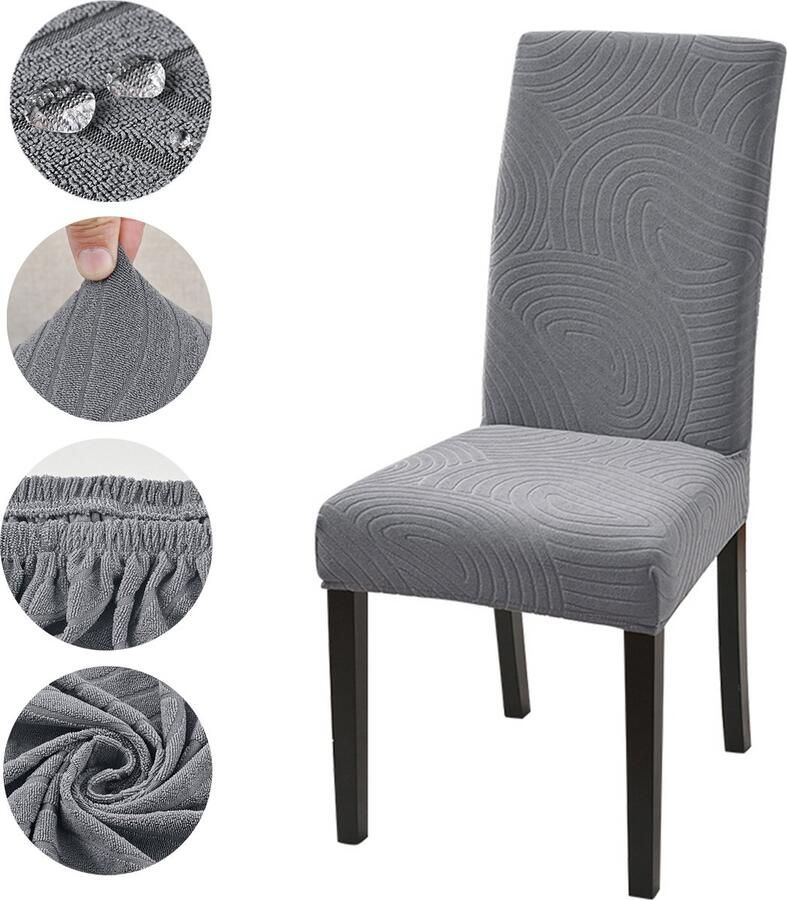 Qelus Waterdicht Jacquard Stoelhoes 1 stuk Geometrisch Design Universeel Stoelhoezen Stretch voor eetkamerstoelen Grijs