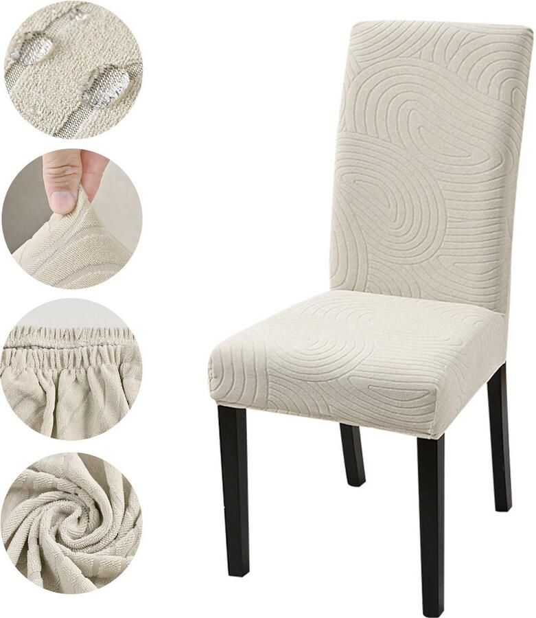 Qelus Waterdicht Jacquard Stoelhoes 1 stuk Geometrisch Design Universeel Stoelhoezen Stretch voor eetkamerstoelen Beige