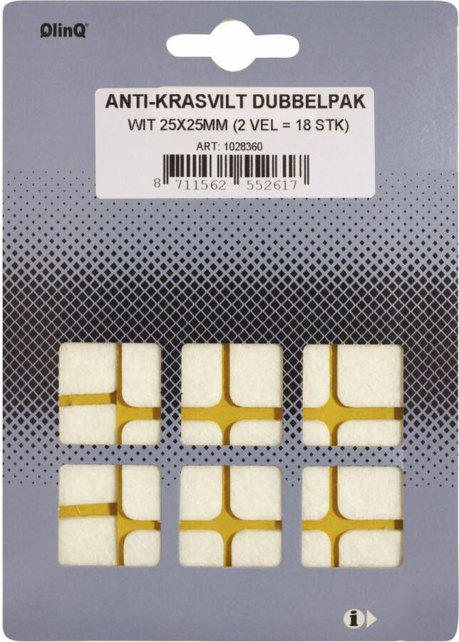 Qlinq Anti-krasvilt 18x wit 25 x 25 mm vierkant zelfklevend meubel beschermvilt Meubelviltjes