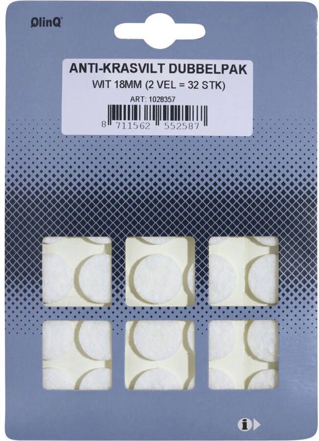 Qlinq Anti-krasvilt 32x wit 18 mm rond zelfklevend meubel beschermvilt  Meubelviltjes