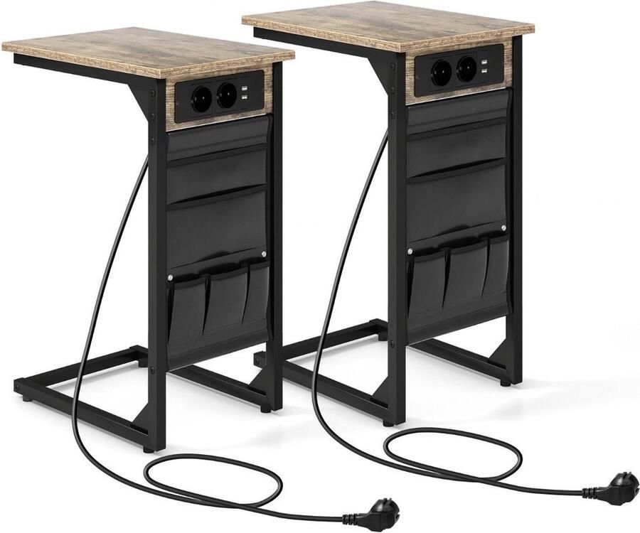 QPFO Bedtafel met Wielen – Bijzettafel met Stopcontact en USB – Verplaatsbaar Laptoptafeltje – Set van 2 – 40x30x60 cm – Voor Slaapkamer en Woonkamer