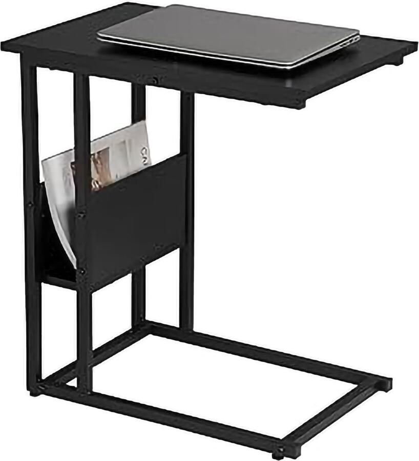 QPFO Bijzettafel zwart – salontafel nachtkastje bedtafel – metaal frame en hout – laptoptafel koffietafel 55x36x59.5cm