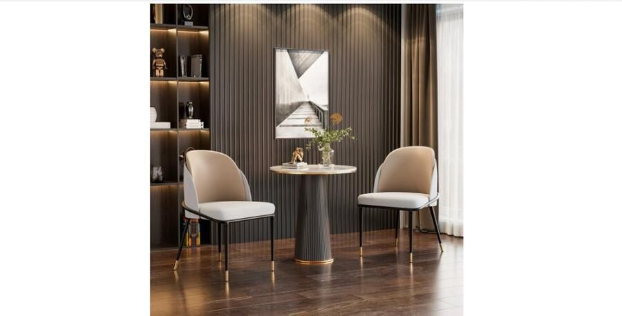 QPFO Eetkamerstoelen Set van 2 – Moderne Gestoffeerde Stoelen – Kunstleer met Houten Poten – Comfortabele Rugleuning – Keuken en Eetkamer – Beige Wit Grijs